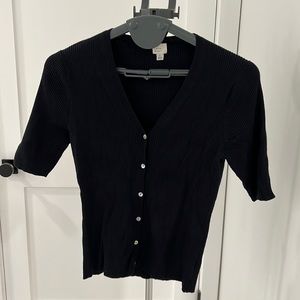 A New Day Fitted Ribbed Short Sleeve Cardigan V-Neck Black